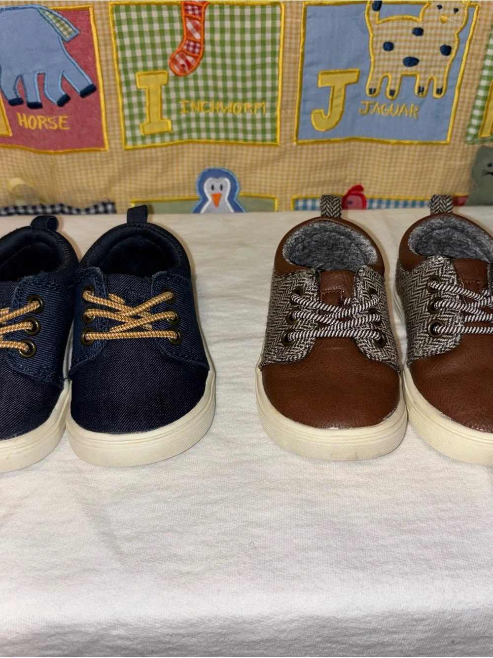 Kids Navy Canvas and Brown Faux-Leather Casual Shoes